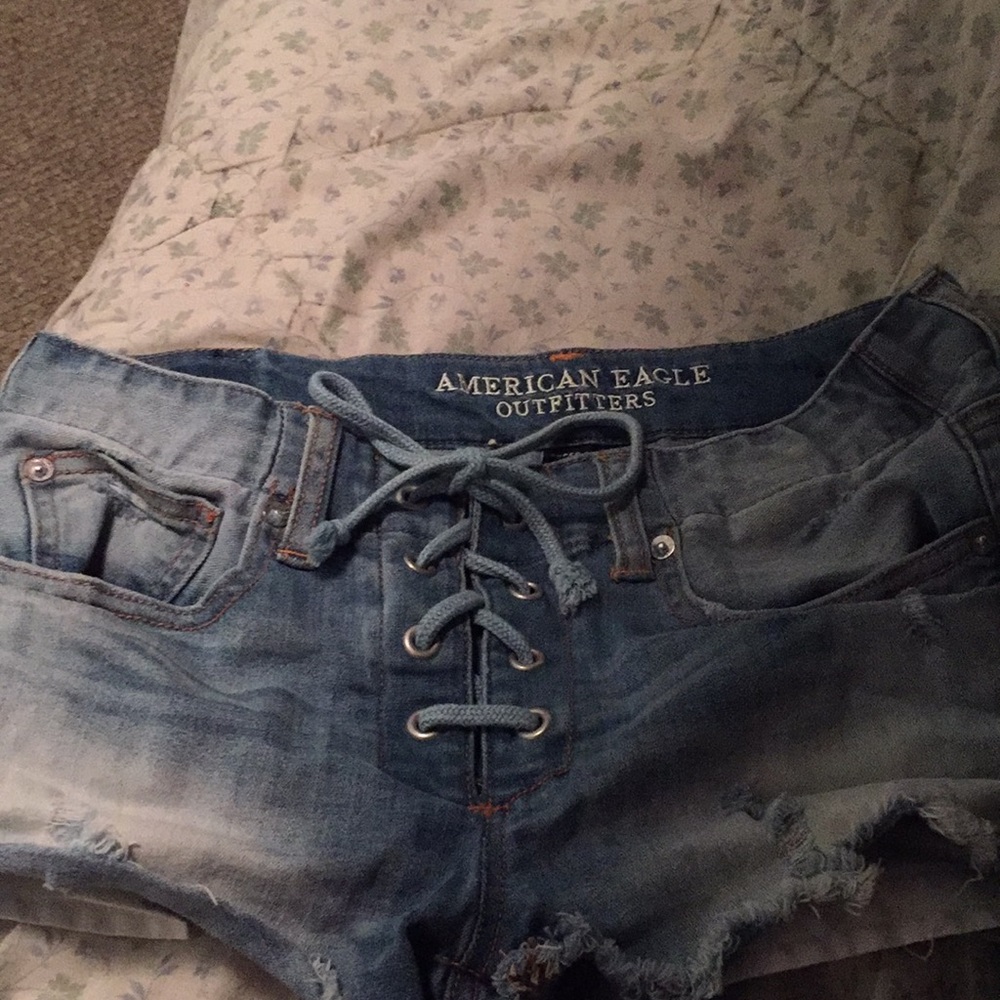 American Eagle Tie Denim Shorts